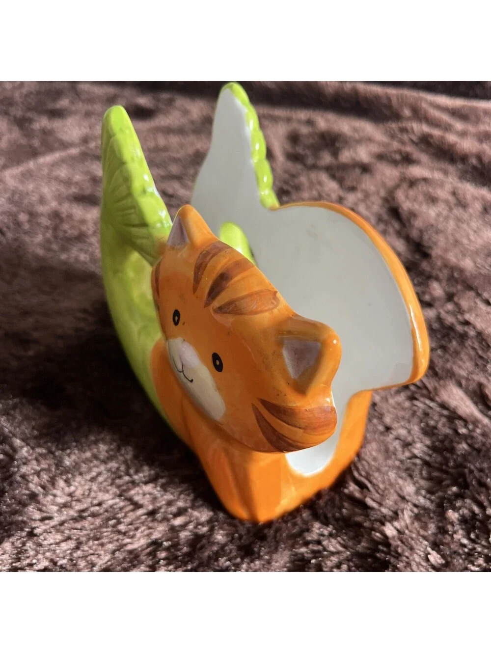 Boston Warehouse Purrmaid Ceramic Napkin Holder Orange Tabby Cat Mermaid 6x5